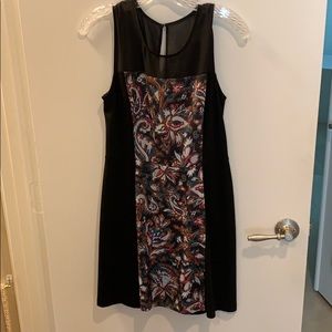 Anthropologie black dress W mesh & print detail